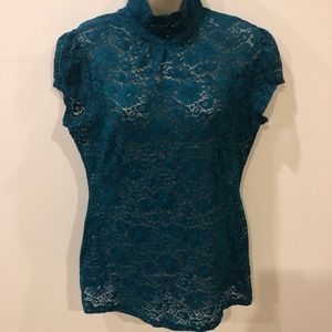 Express Teal Lace Short Sleeve Top